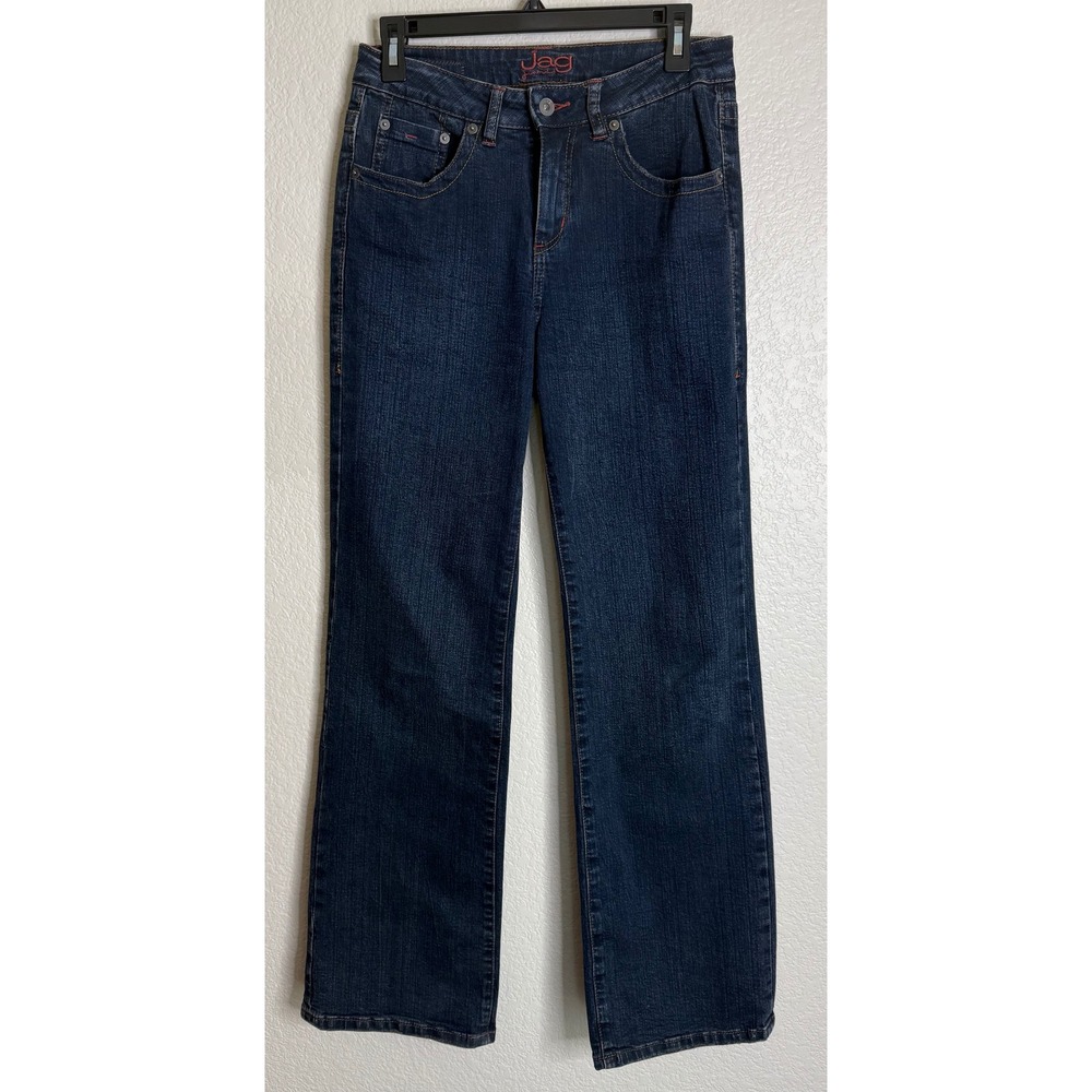 Jag Jeans Women Size 6 Straight Leg Dark Wash Stretch Denim Distressed Hem Chic